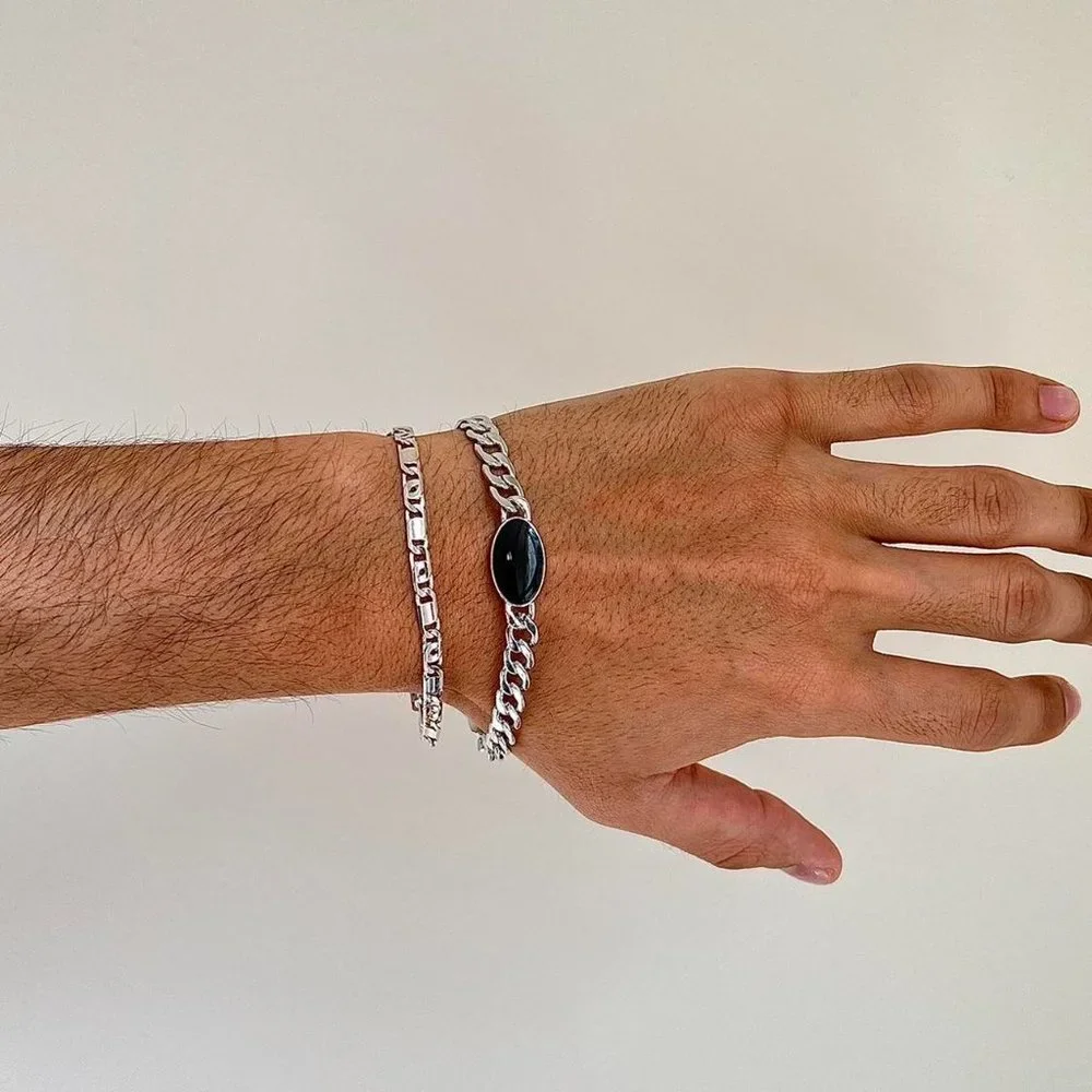 y2k 2000s black opal cuban link silver bracelet